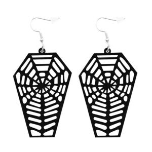 NWT Halloween Costume Gothic Coffin Dead Gothic SpiderWeb Design Dangle Earrings